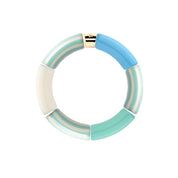 Bracelet doré Riviera Lagon 3 vert d'eau, bleu, turquoise et blanc - Bijou photographié sur fond blanc