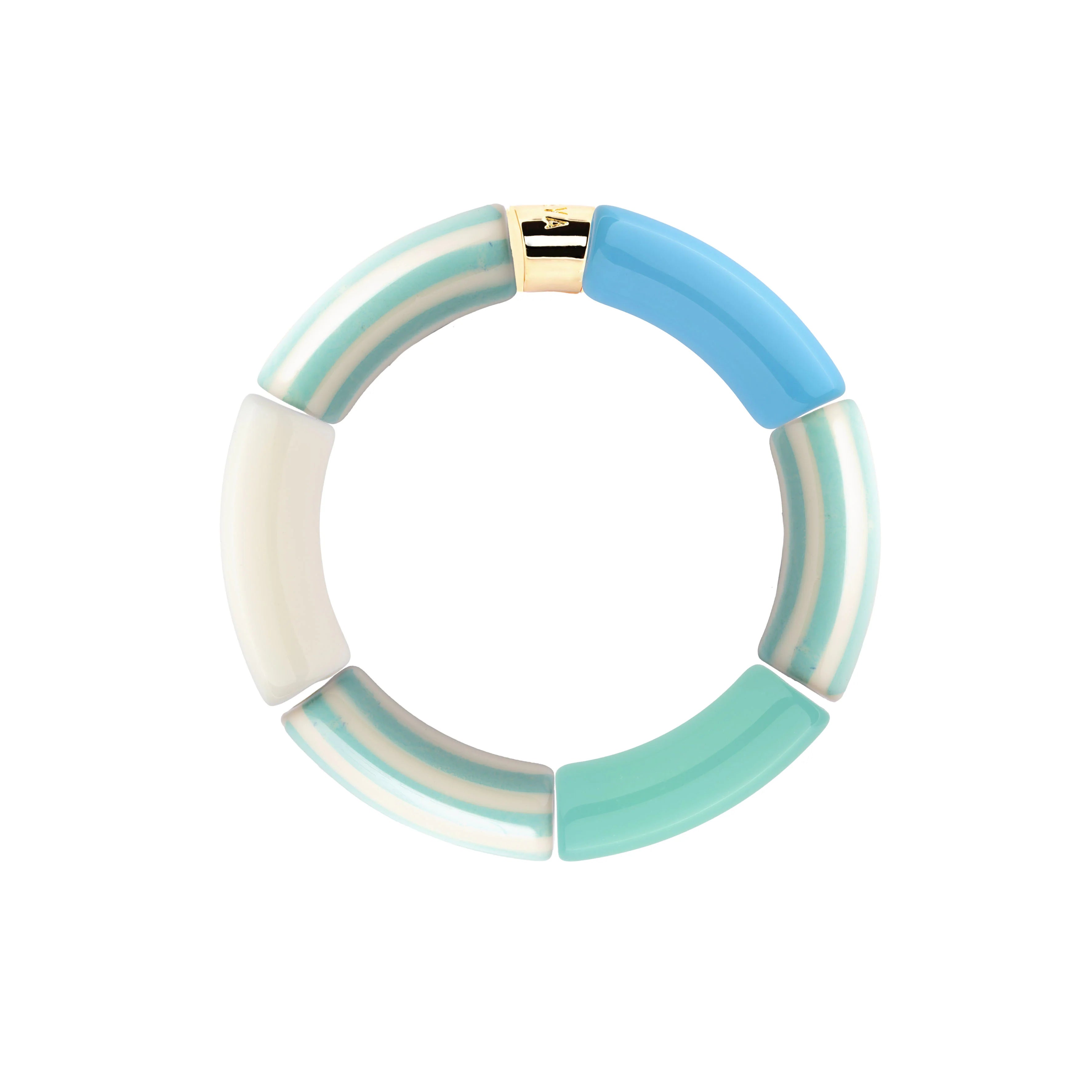 Bracelet doré Riviera Lagon 3 vert d'eau, bleu, turquoise et blanc - Bijou photographié sur fond blanc