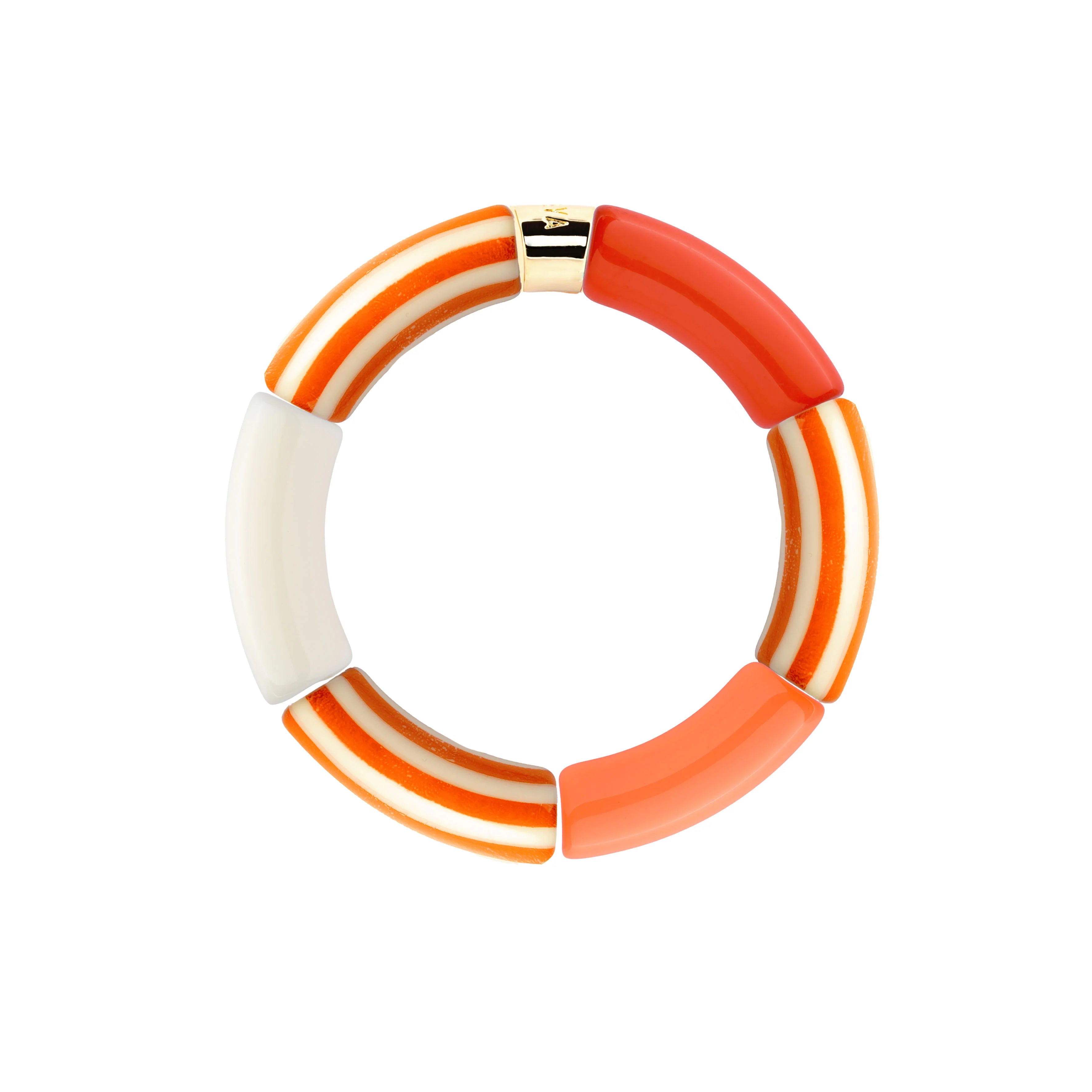 Bracelet doré Riviera Laranja 3 orange et blanc - Bijou photographié sur fond blanc