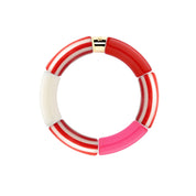 Bracelet doré Riviera Magenta 3 rouge, rose fuchsia et blanc - Bijou photographié sur fond blanc