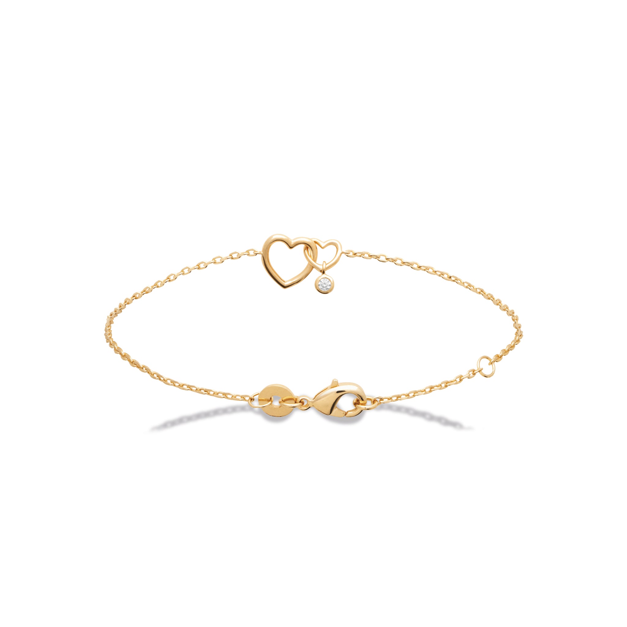 Bracelet doré Anaïs cœurs entrelacés avec pendentif zircon - Bijou photographié sur fond blanc
