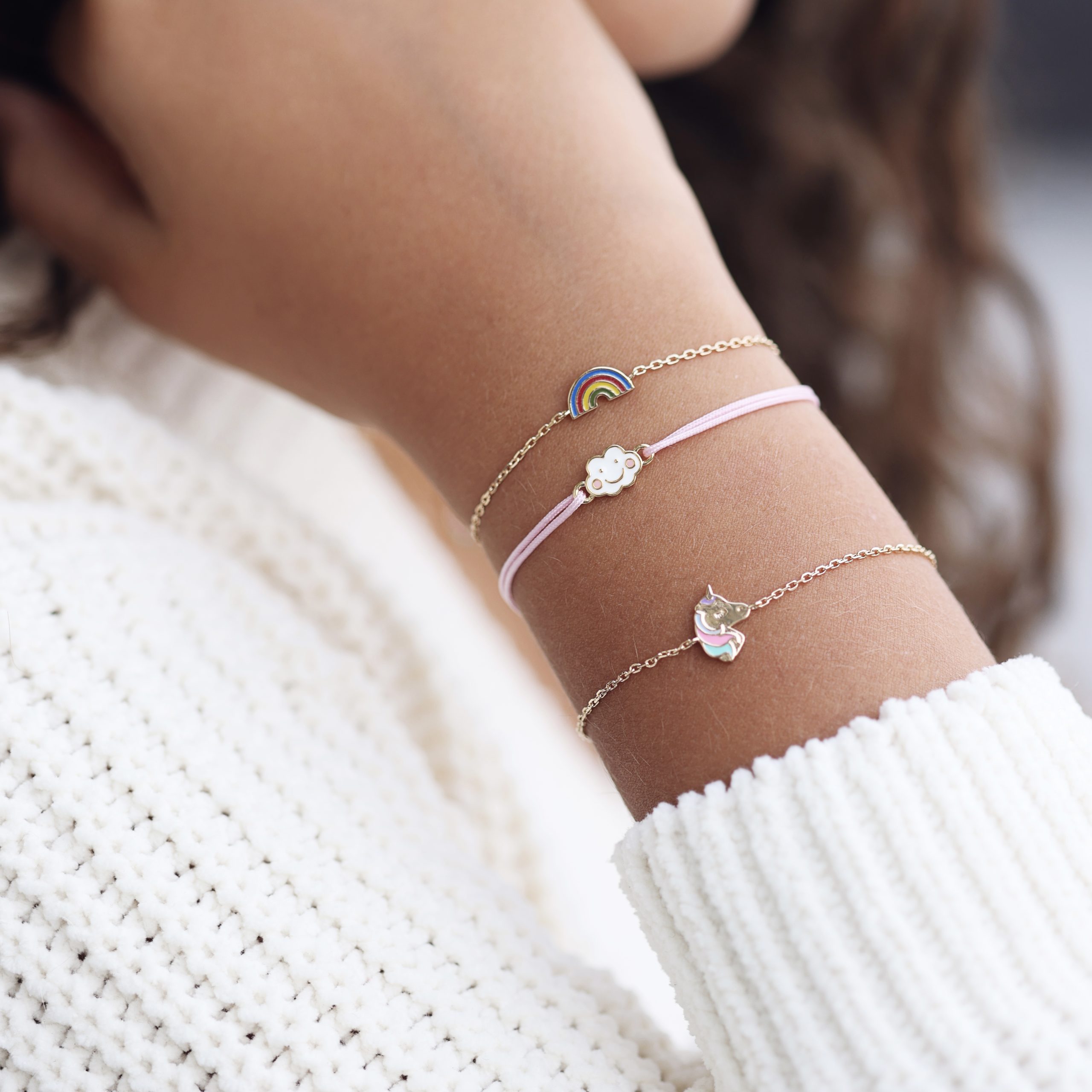Bracelet pour enfant doré licorne - Bijou porté