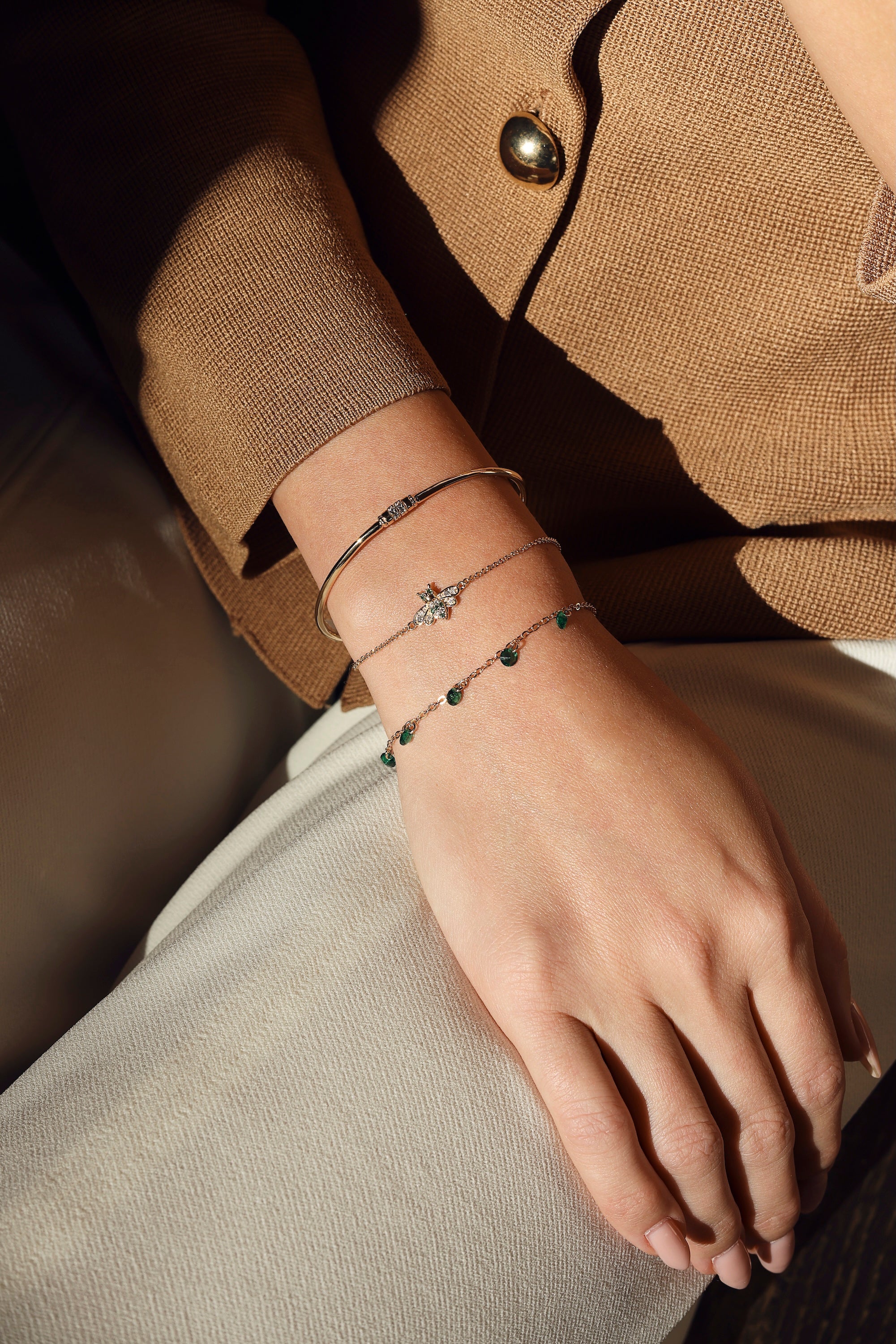 Bracelet doré Lise zircons vert - Bijou porté