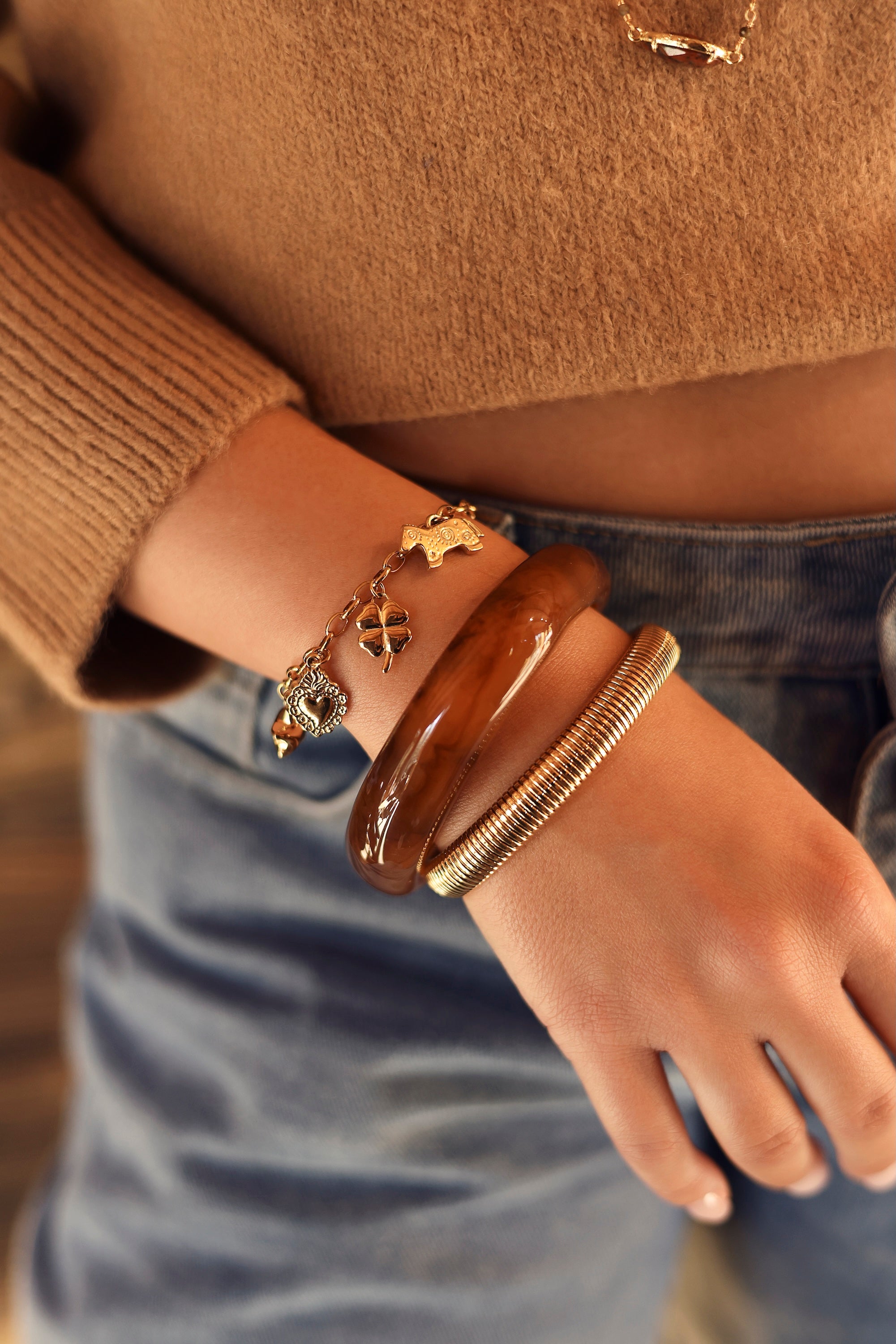 Bracelet jonc en acétate coloré Lima brun - Bijou porté