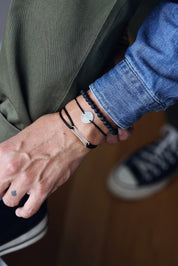 Bracelet personnalisable en agate noire mate pour perles en argent avec lettre de l’alphabet leo 6 mm - Bijou porté