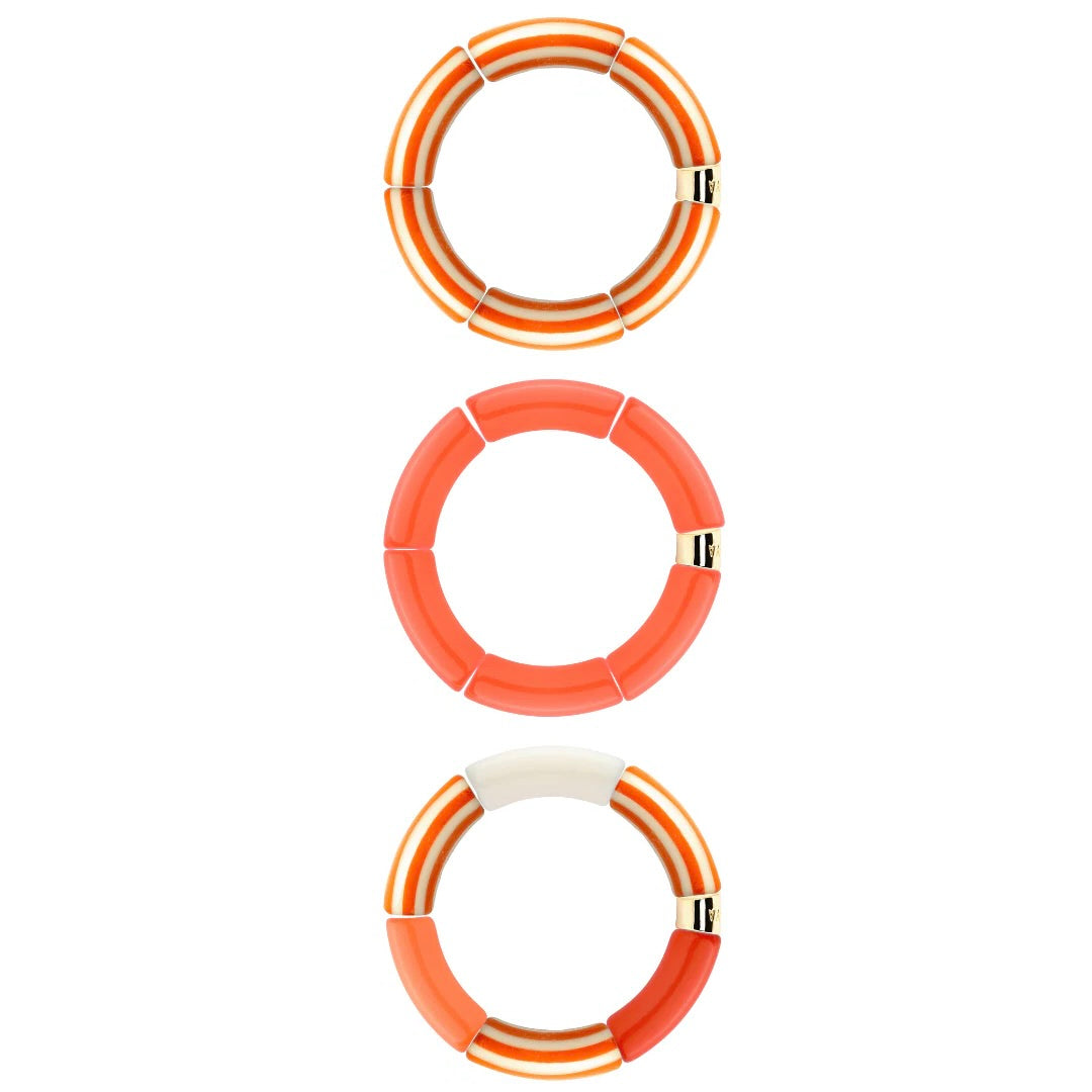 Bracelets dorés Riviera Laranja trio orange et blanc - Bijoux photographiés sur fond blanc