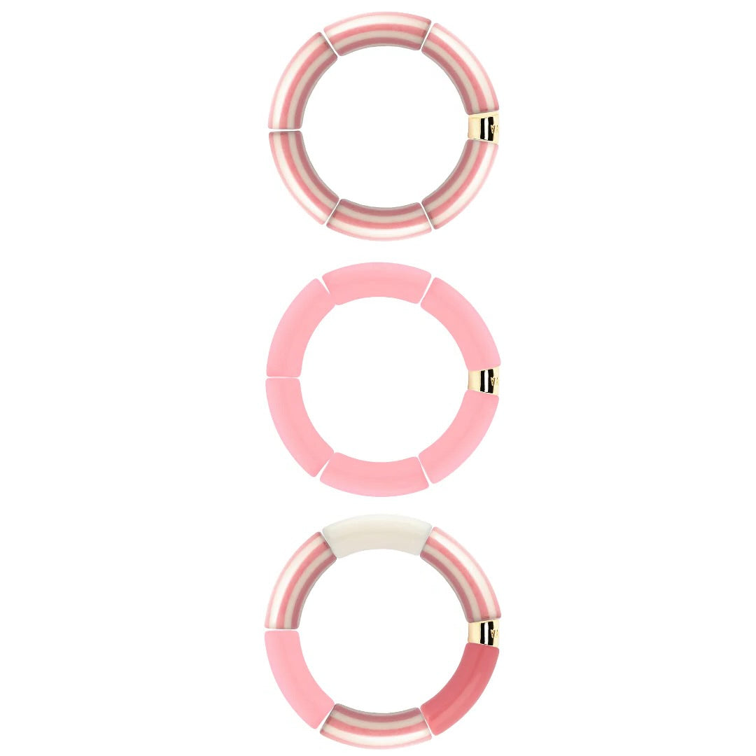 Bracelets dorés Riviera Rosado rose et blanc - Bijoux photographiés sur fond blanc