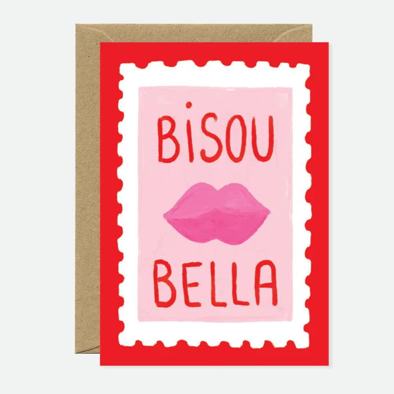 Carte de vœux en papier naturel blanc Bisou Bella - Papeterie