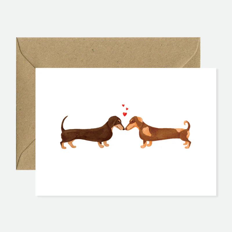 Carte de vœux en papier naturel blanc avec deux teckels amoureux - Papeterie