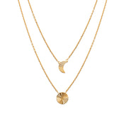 Collier double doré Anissa lune et soleil striés - Bijou photographié sur fond blanc