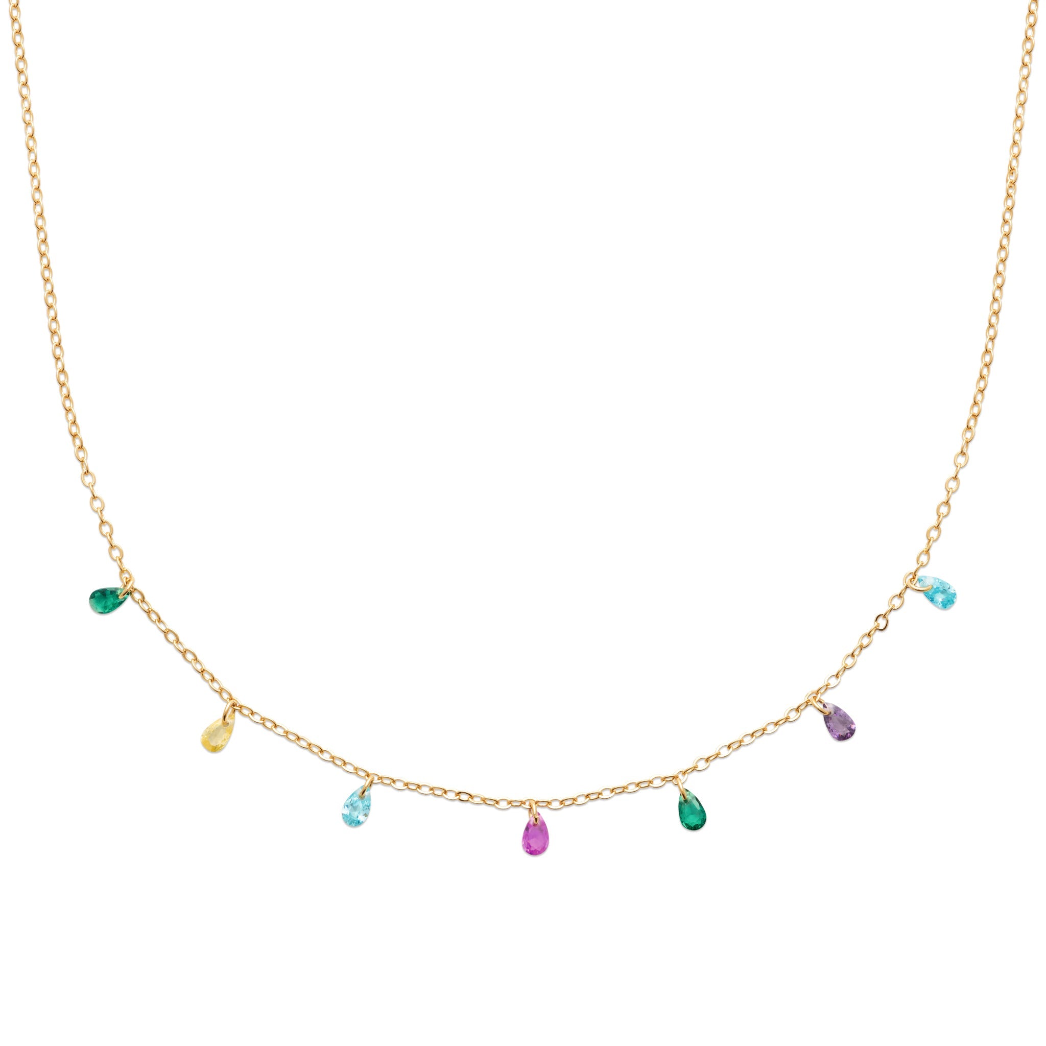 Collier doré Bloom pampilles zircons pastel - Bijou photographié sur fond blanc