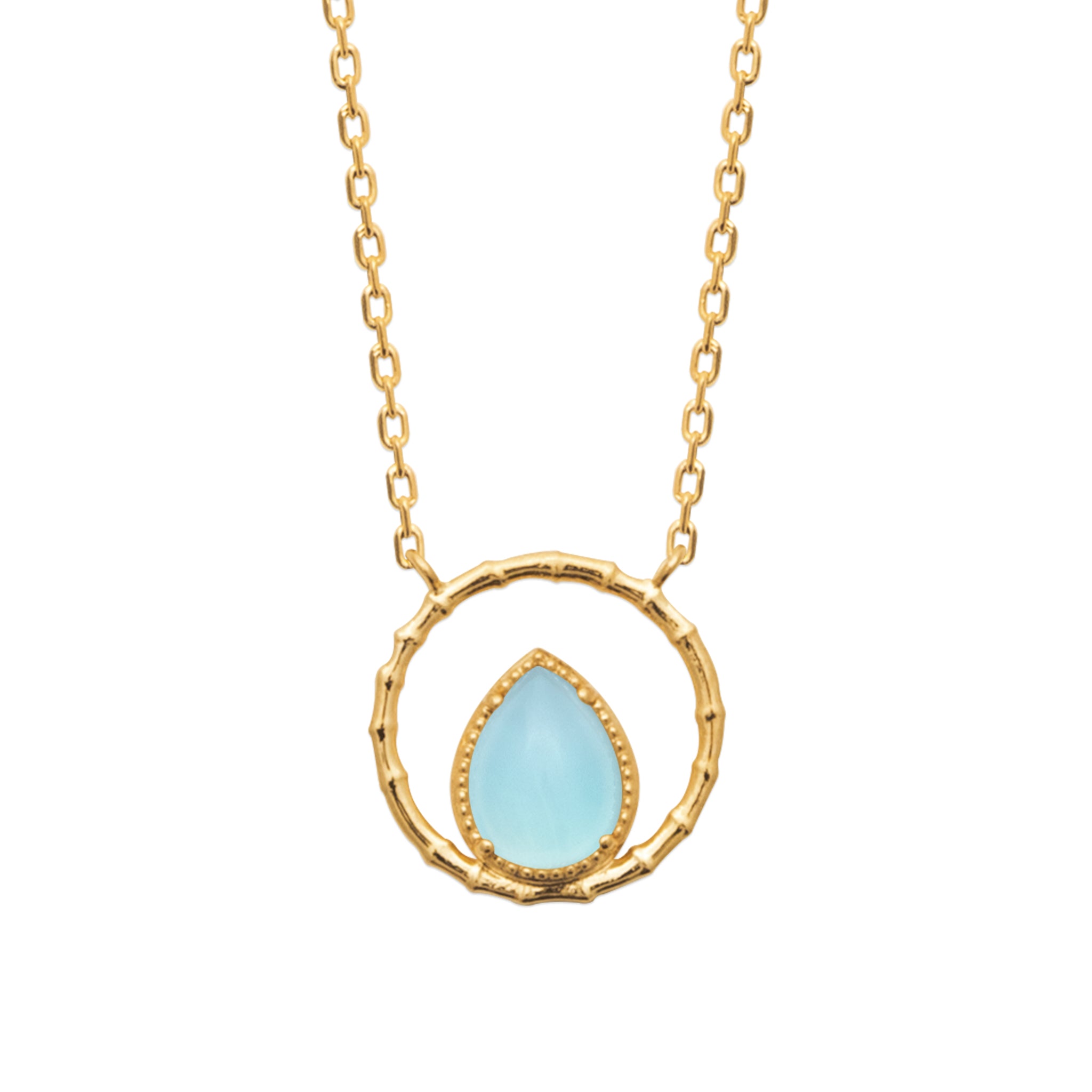 Collier doré Cynthia aigue marine - Bijou photographié sur fond blanc