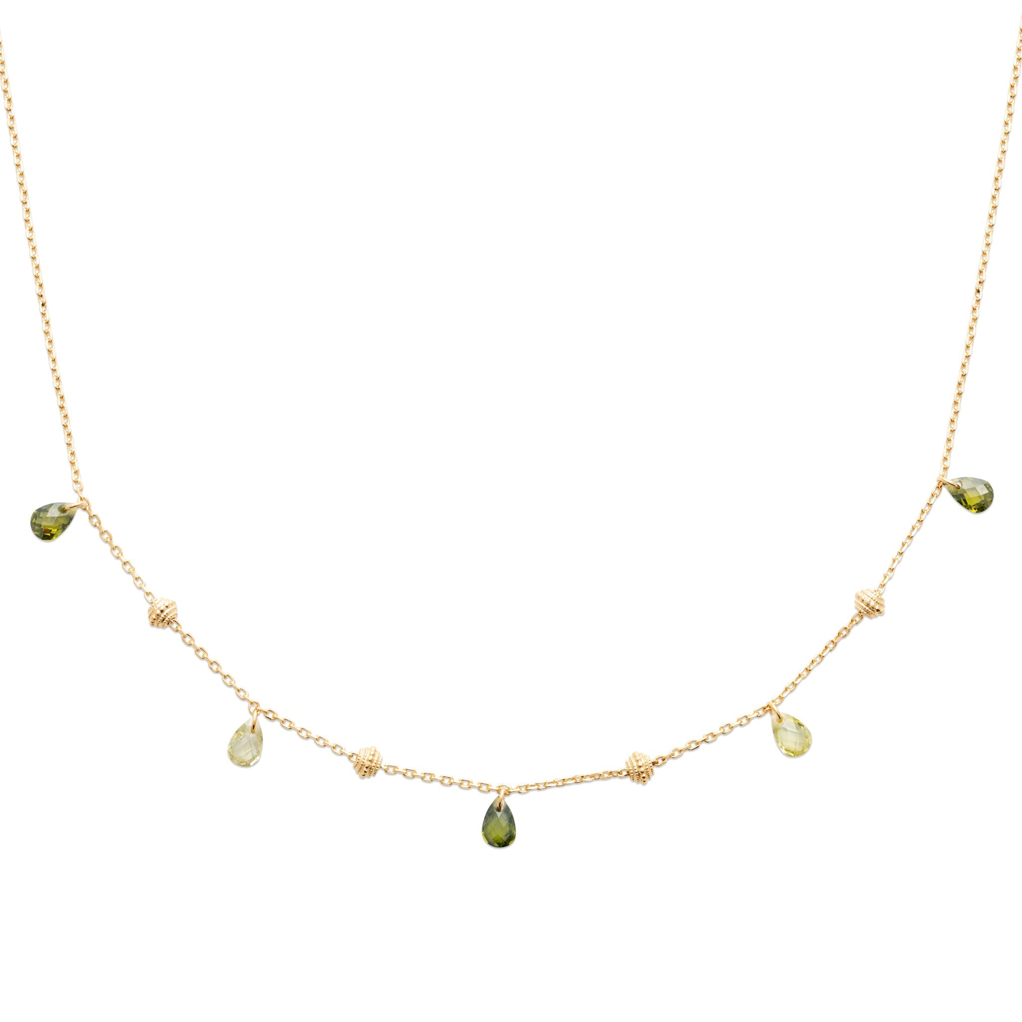 Collier doré Meilani avec pampilles zircons vert - Bijou photographié sur fond blanc
