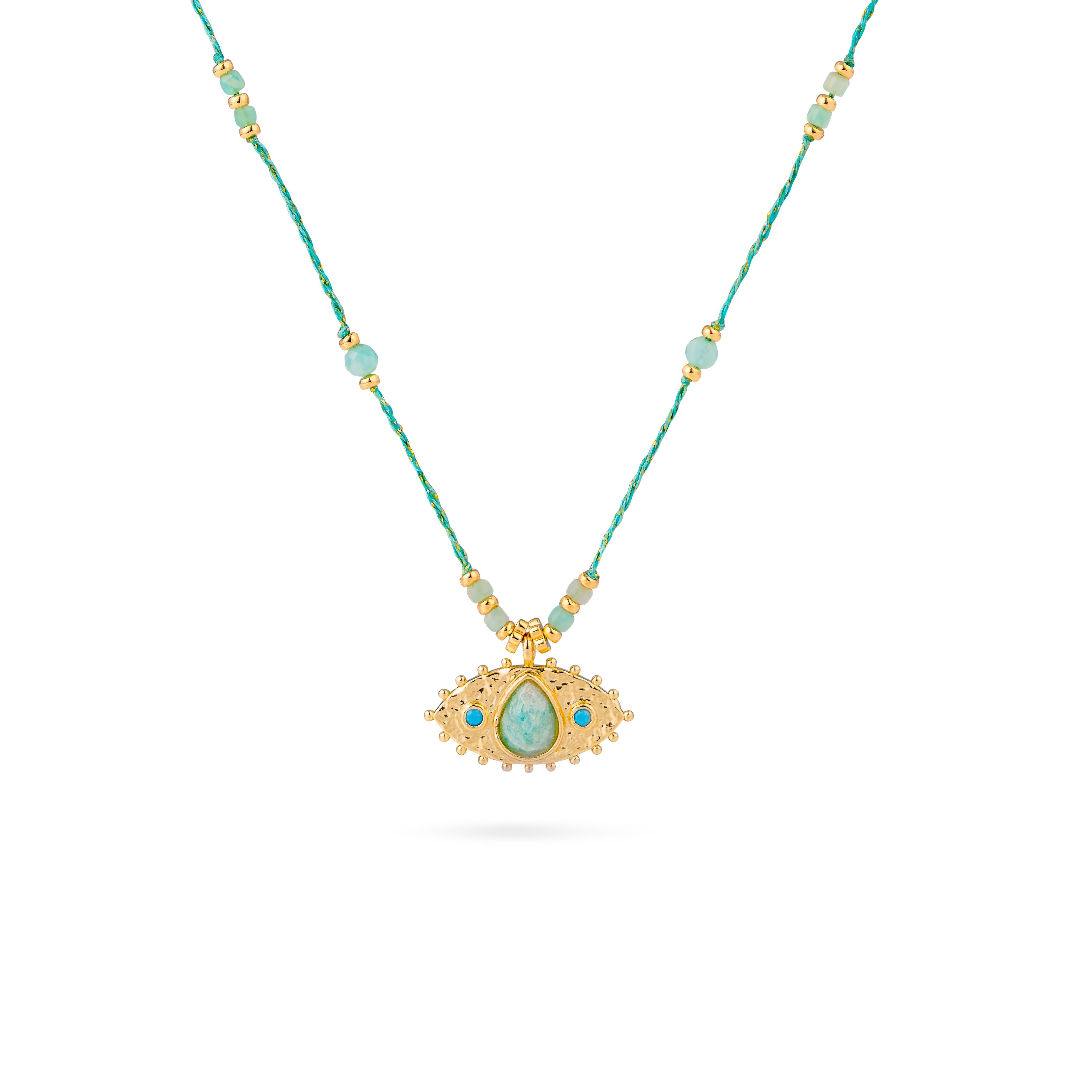 Collier doré Paige pendentif œil amazonite - Bijou photographié sur fond blanc