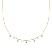 Collier doré Queena pampilles zircons blanc et bleu - Bijou photographié sur fond blanc