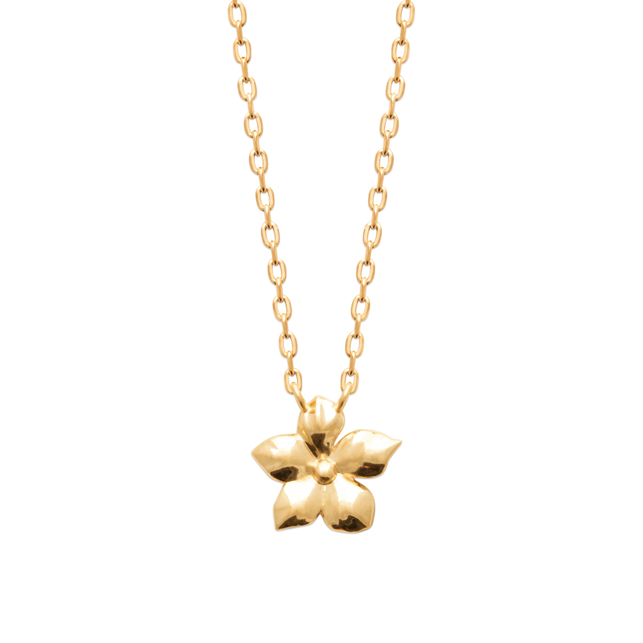 Collier doré River pendentif fleur - Bijou photographié sur fond blanc
