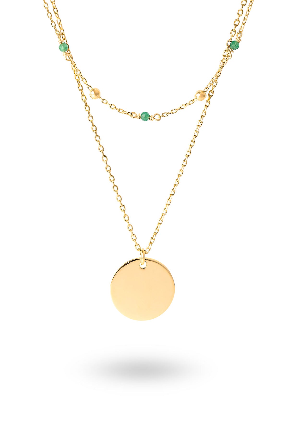 Collier double personnalisable dore perle agate verte Ava - Bijou photographié sur fond blanc
