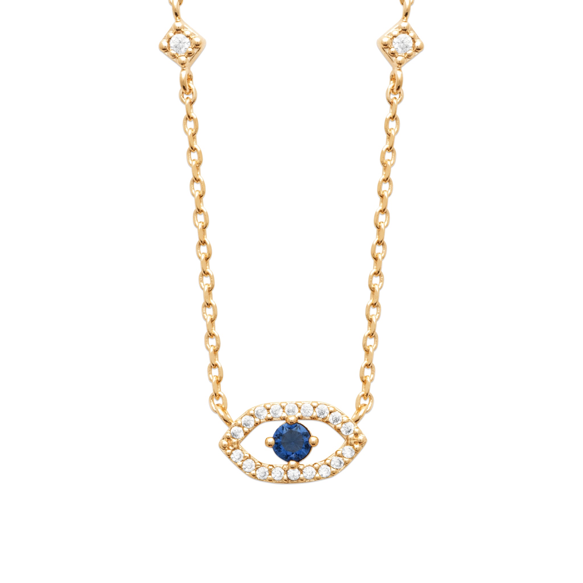  Collier doré Aymane pendentif œil serti de zircons - Bijou photographié sur fond blanc