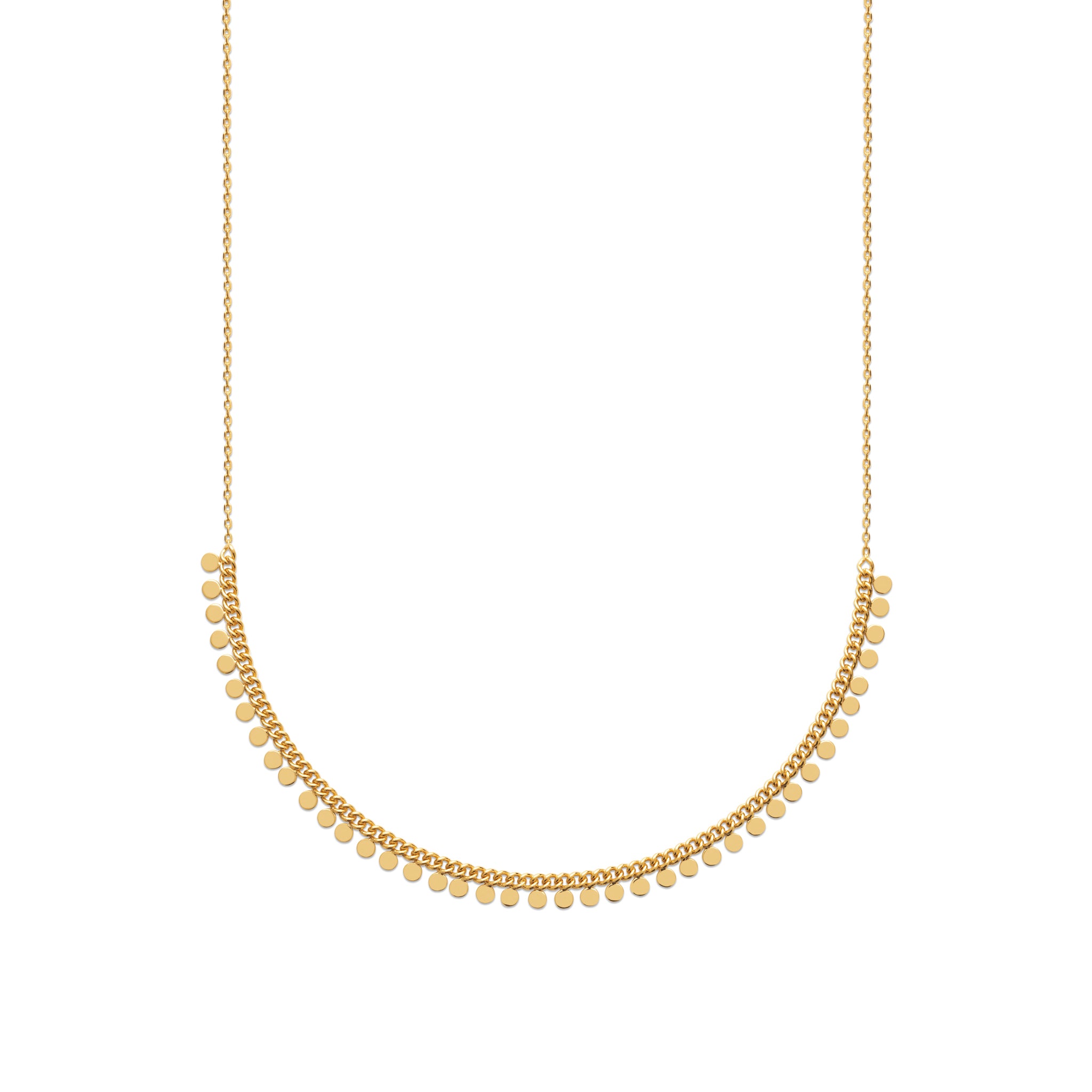 Collier doré Erza avec pampilles pastilles lisses - Bijou photographié sur fond blanc
