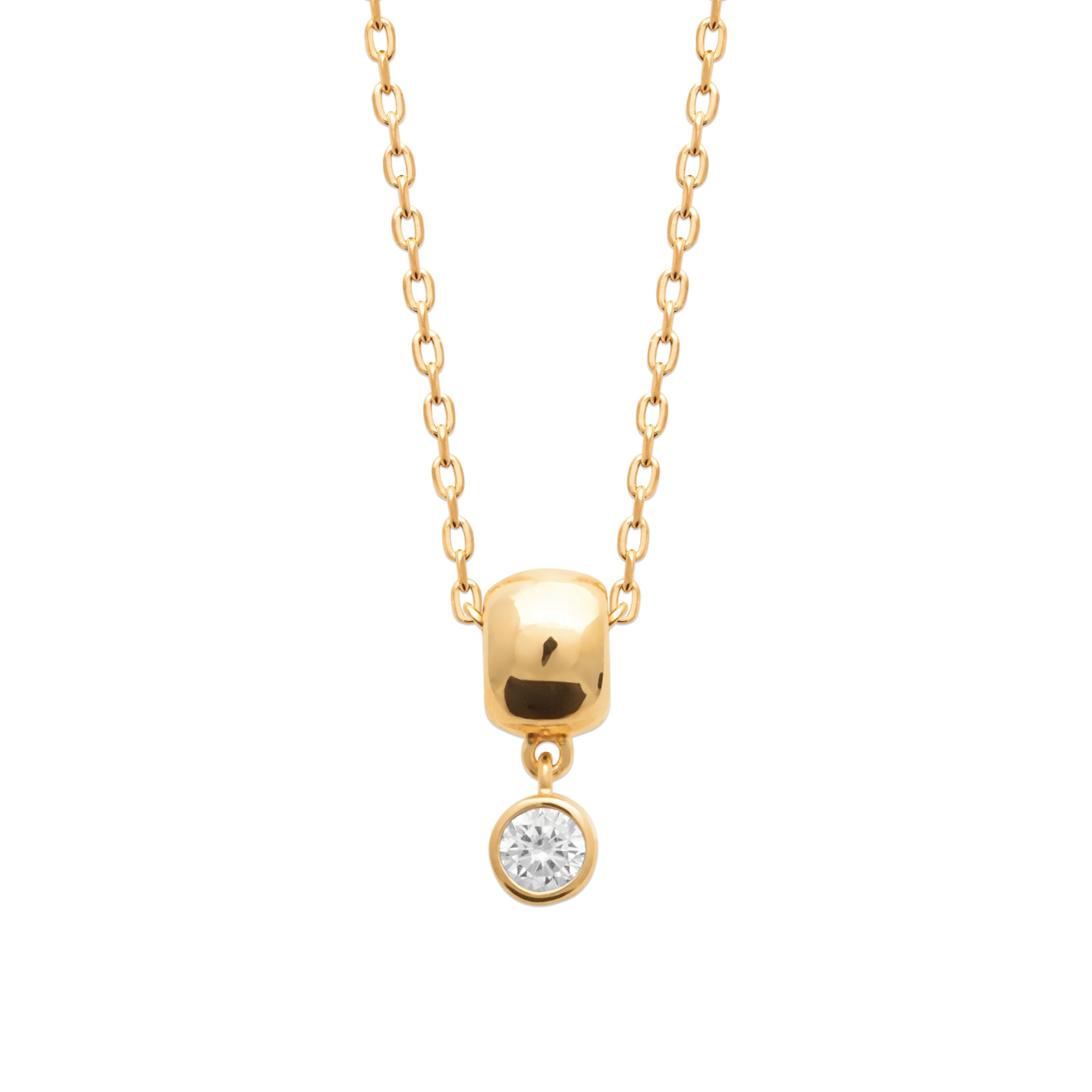 Collier doré Latifa avec pendentif perle coulissante lisse et zircon pendant - Bijou photographié sur fond blanc