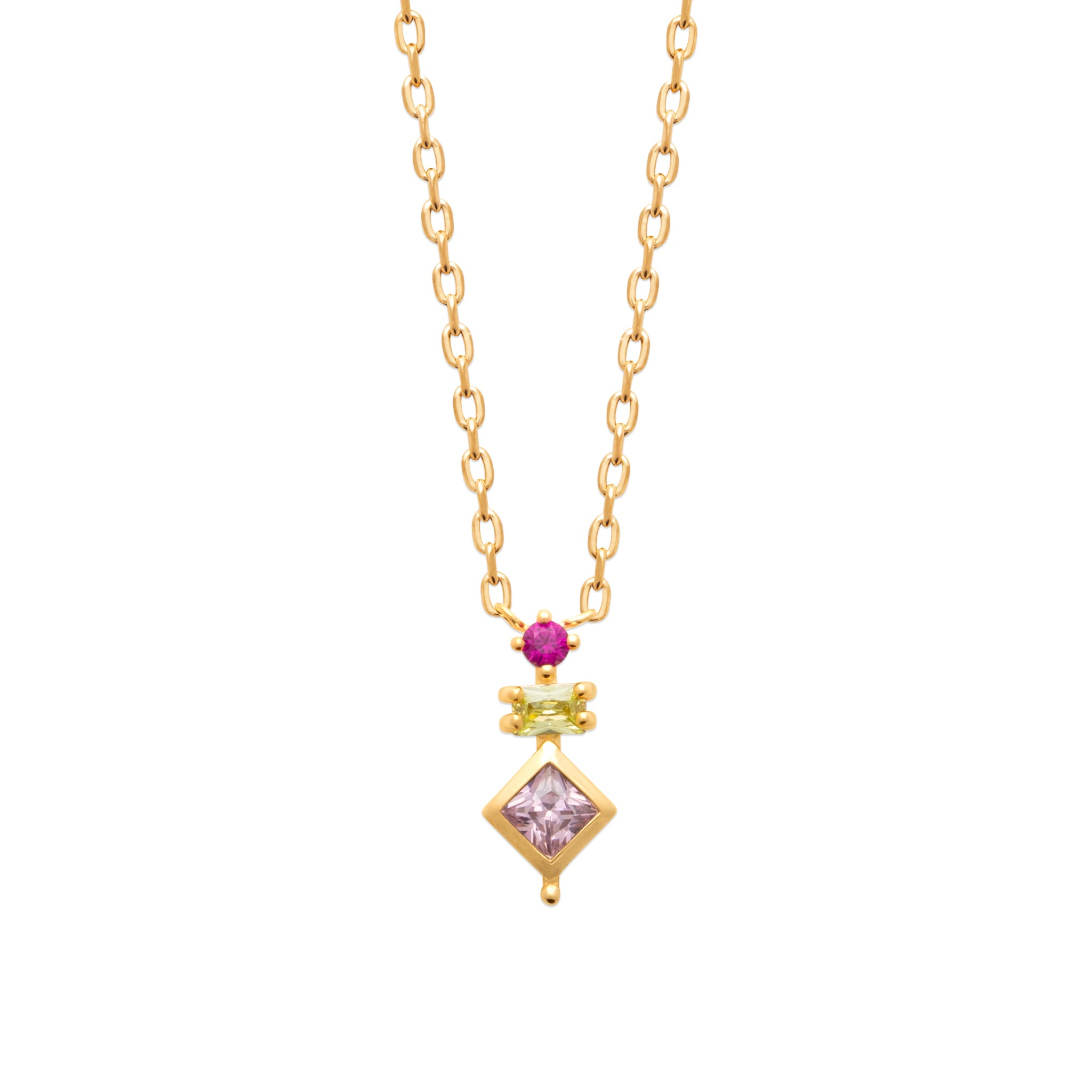 Collier doré zircons colorés Ludivine - Bijou photographié sur fond blanc
