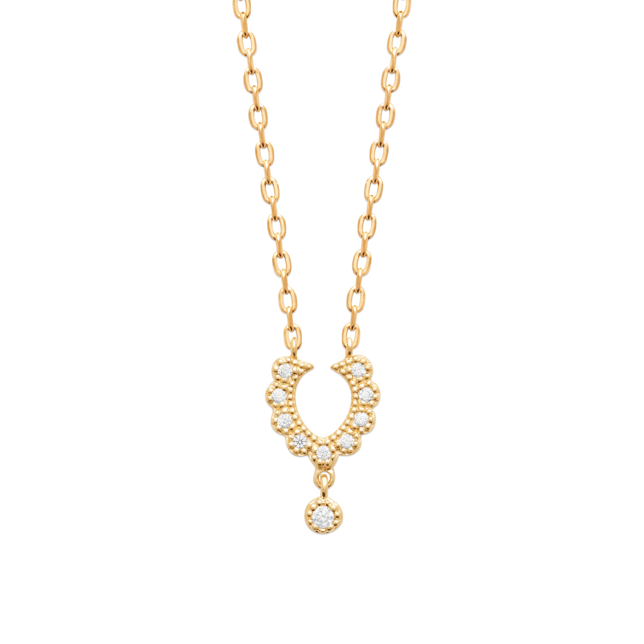 Collier doré Minnie fer à cheval avec pendentif zircon - Bijou photographié sur fond blanc