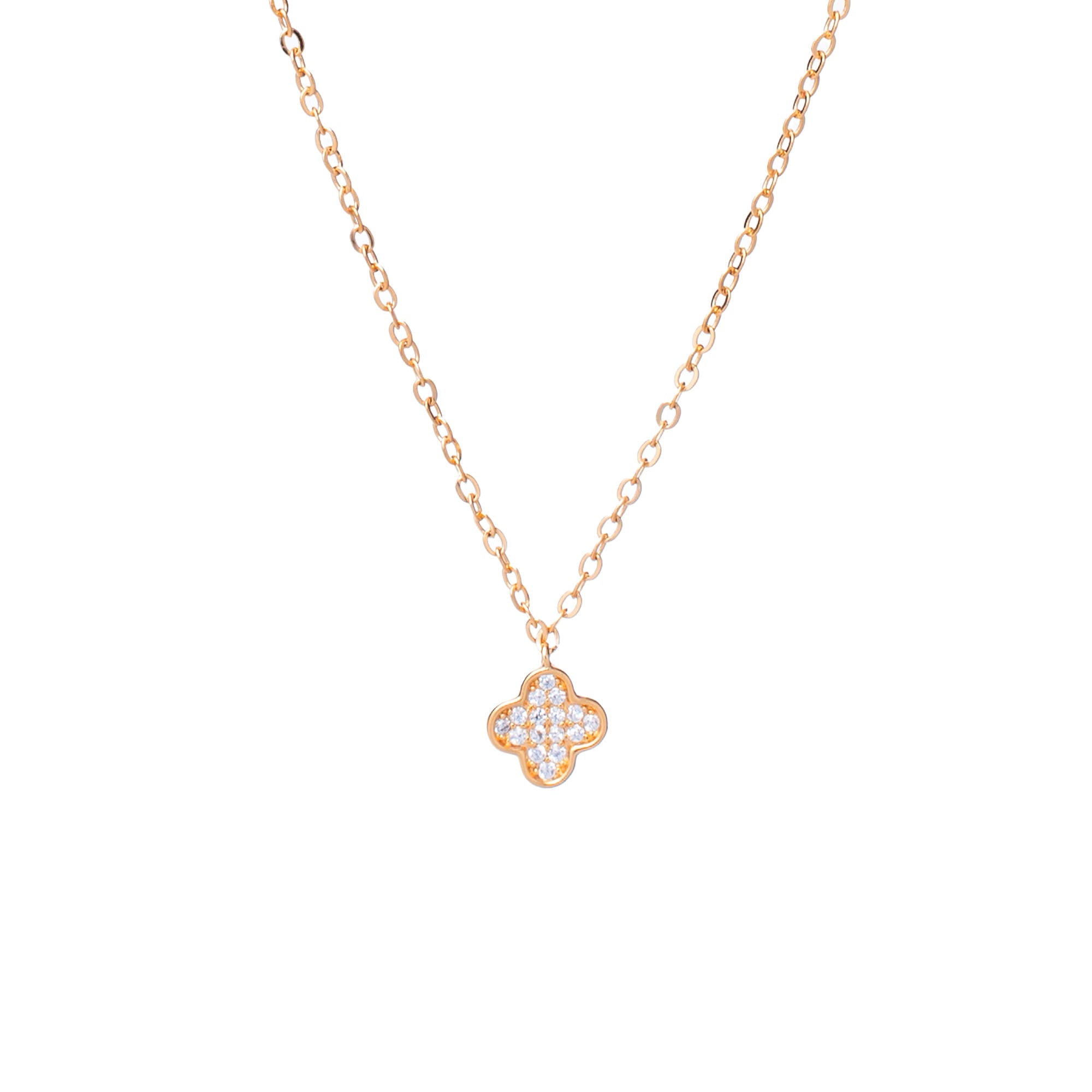  Collier doré trèfle zircons Aisling - Bijou photographié sur fond blanc