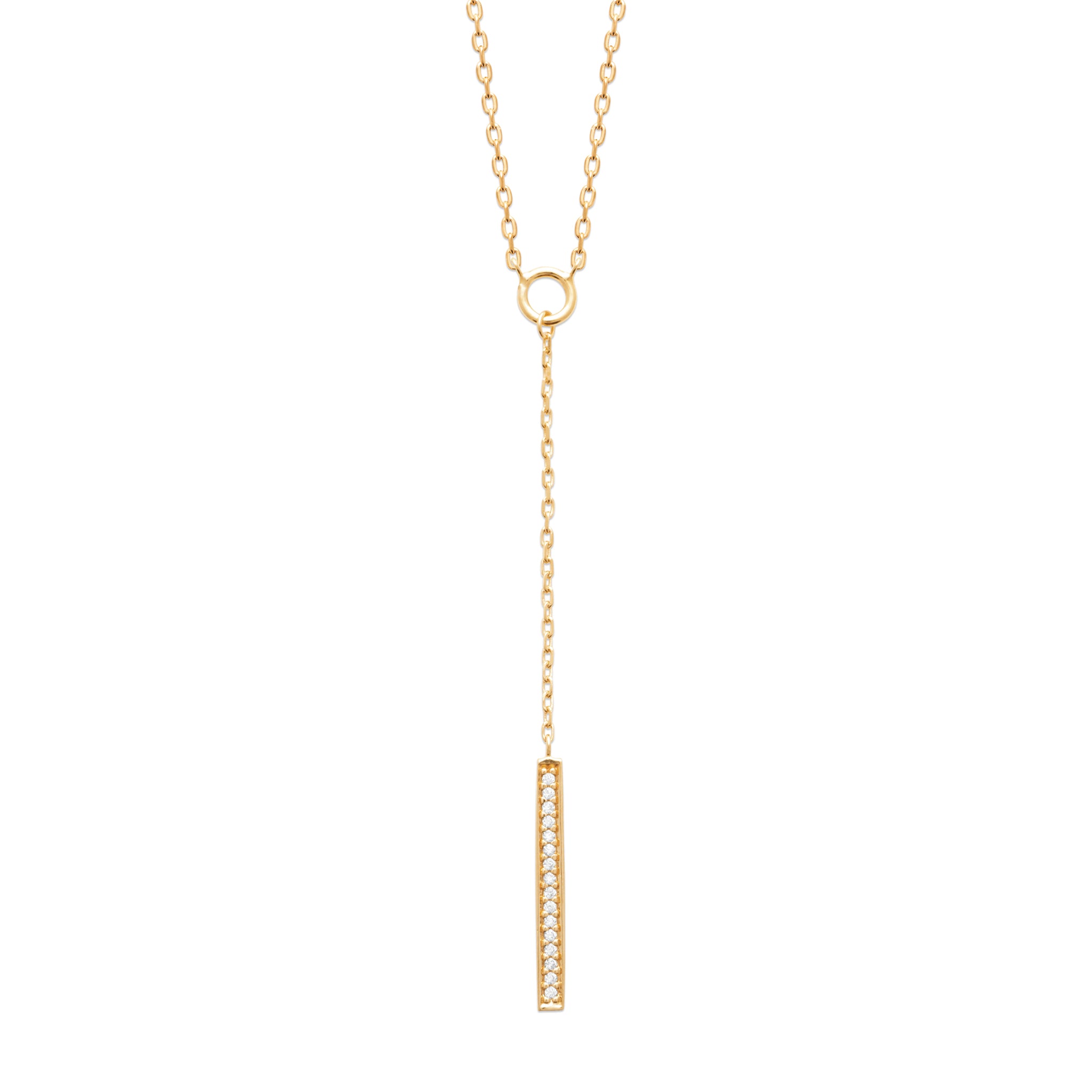 Collier doré Béatrice plongeant avec anneau et plaquette sertie de zircons - Bijou photographié sur fond blanc