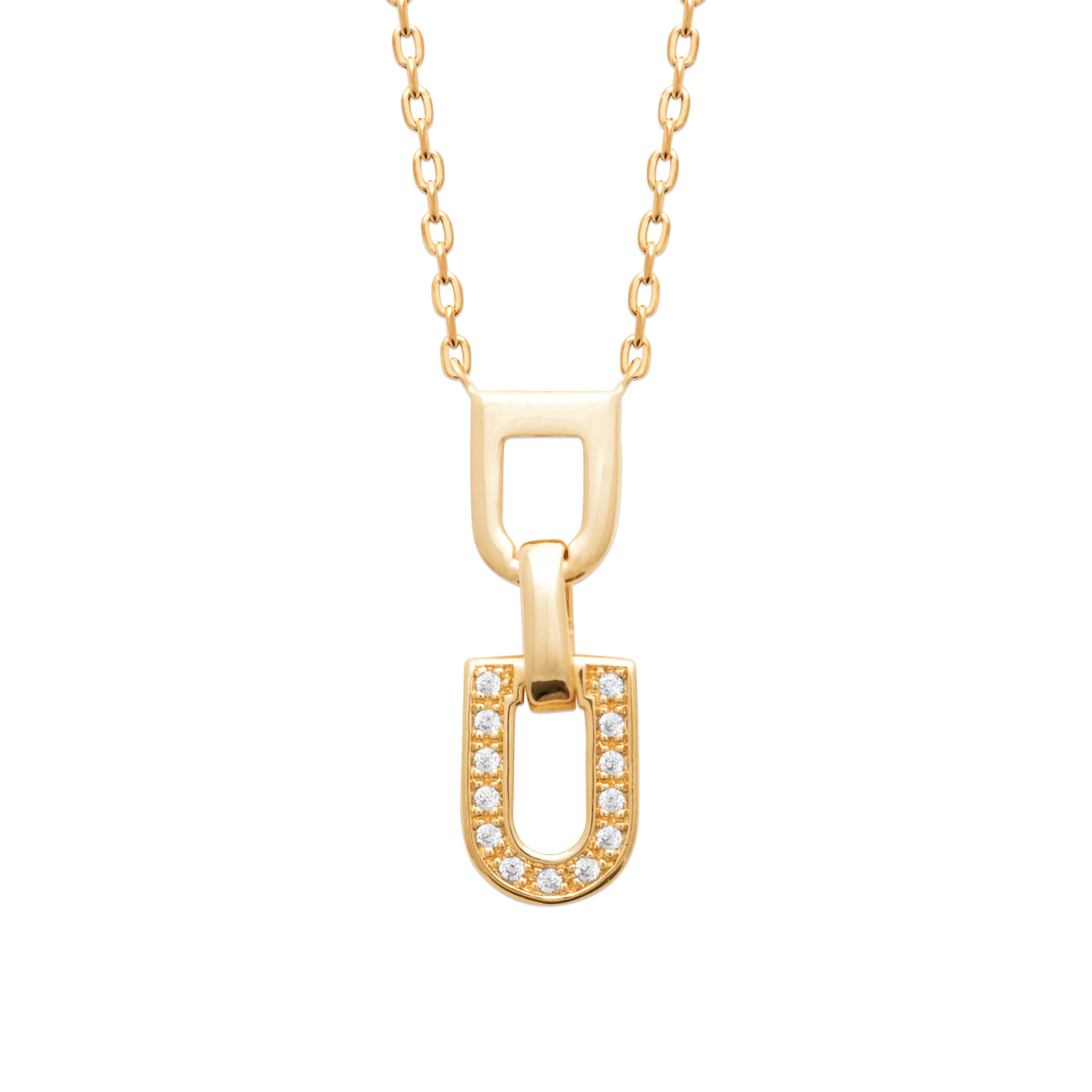 Collier doré Berny pendentif en forme de maille avec zircons - Bijou photographié sur fond blanc