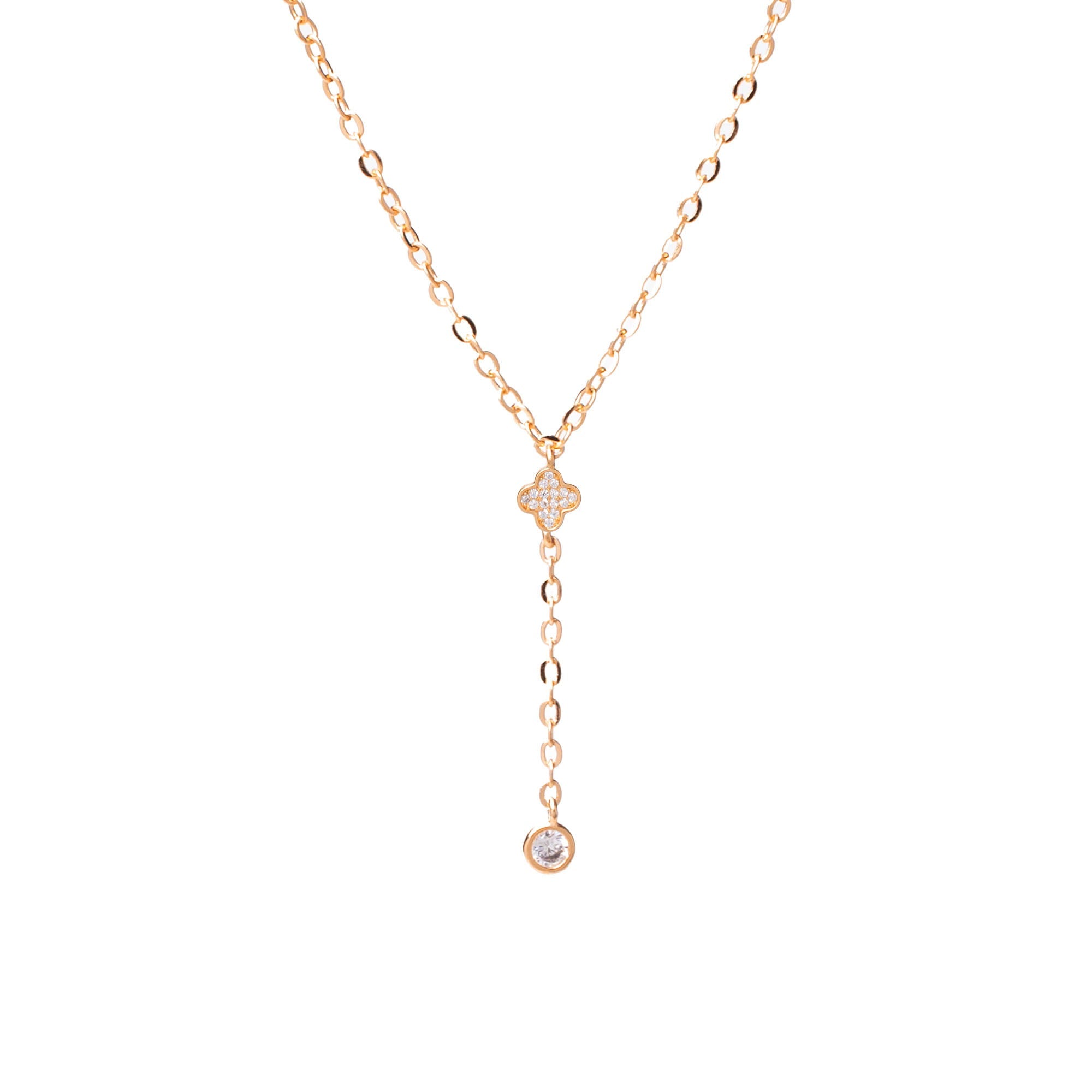 Collier doré Elidi trèfle zircons - Bijou photographié sur fond blanc