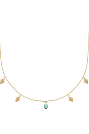 Collier doré Tessa pampilles amazonite et losanges - Bijou photographié sur fond blanc