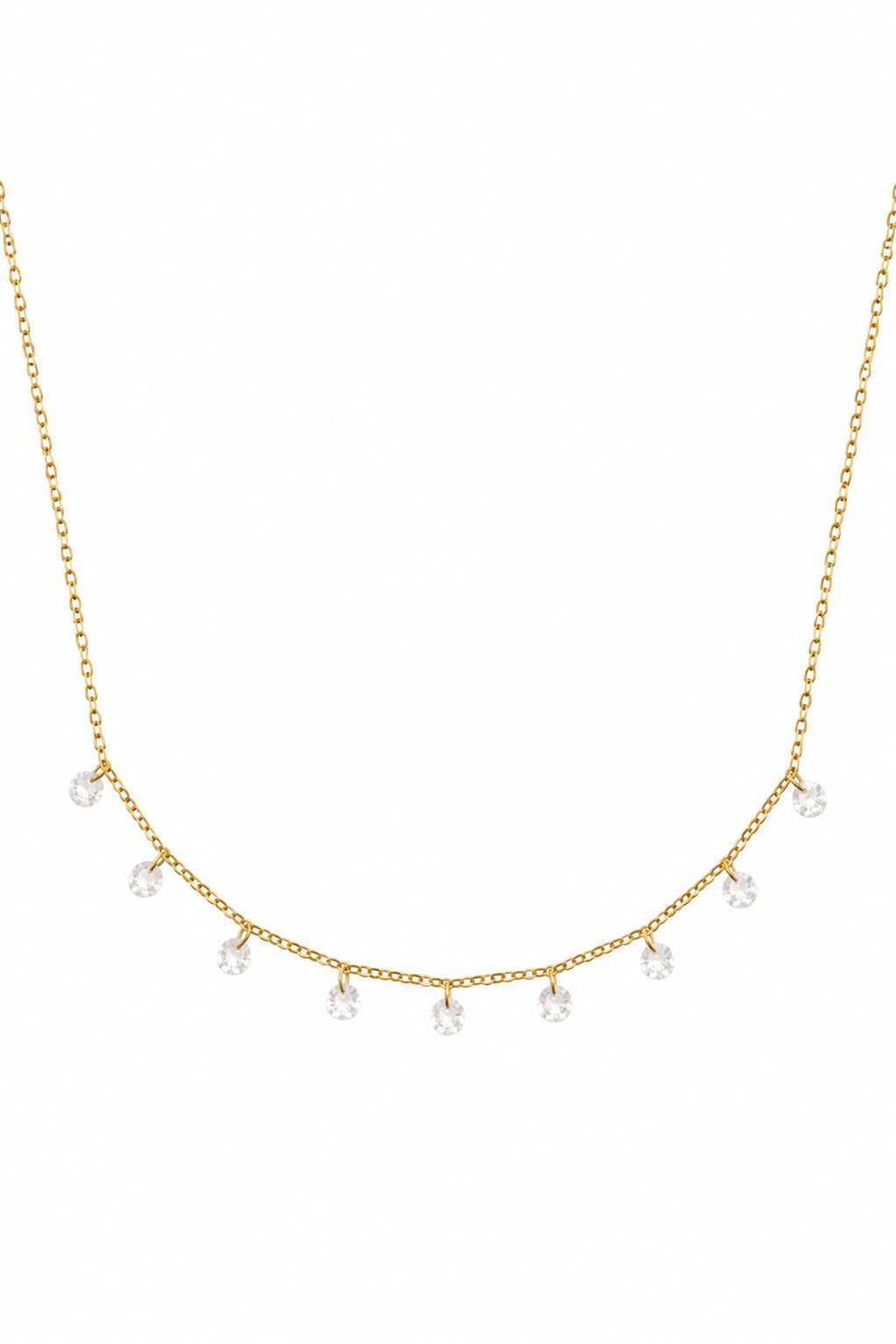 Collier doré Lise blanc pampilles zircons blanc - Bijou sur fond blanc