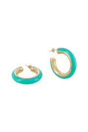 Créoles dorées Albina turquoise en émail et acier inoxydable - Bijou photographié sur fond blanc