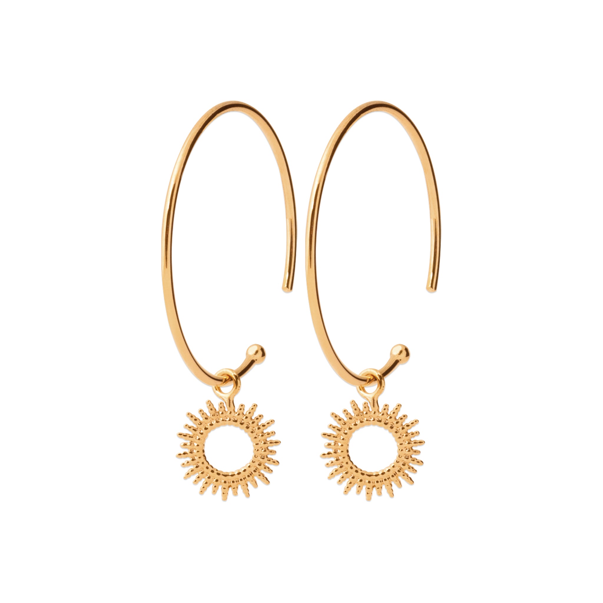 Créoles dorées Massy pendentif soleil - Bijou photographié sur fond blanc