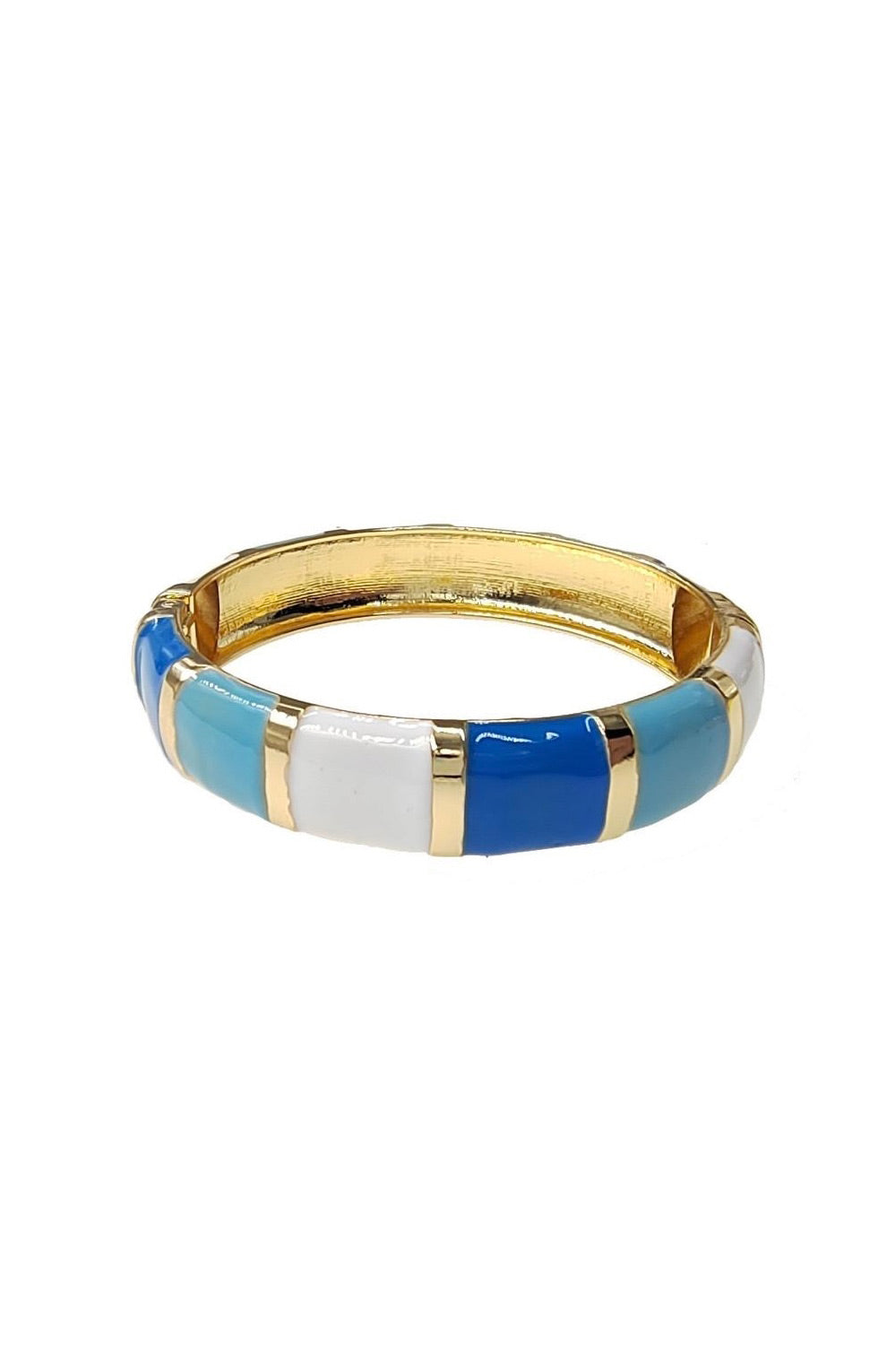 Bracelet jonc doré Roxanne bleu en émail - Bijou photographié sur fond blanc