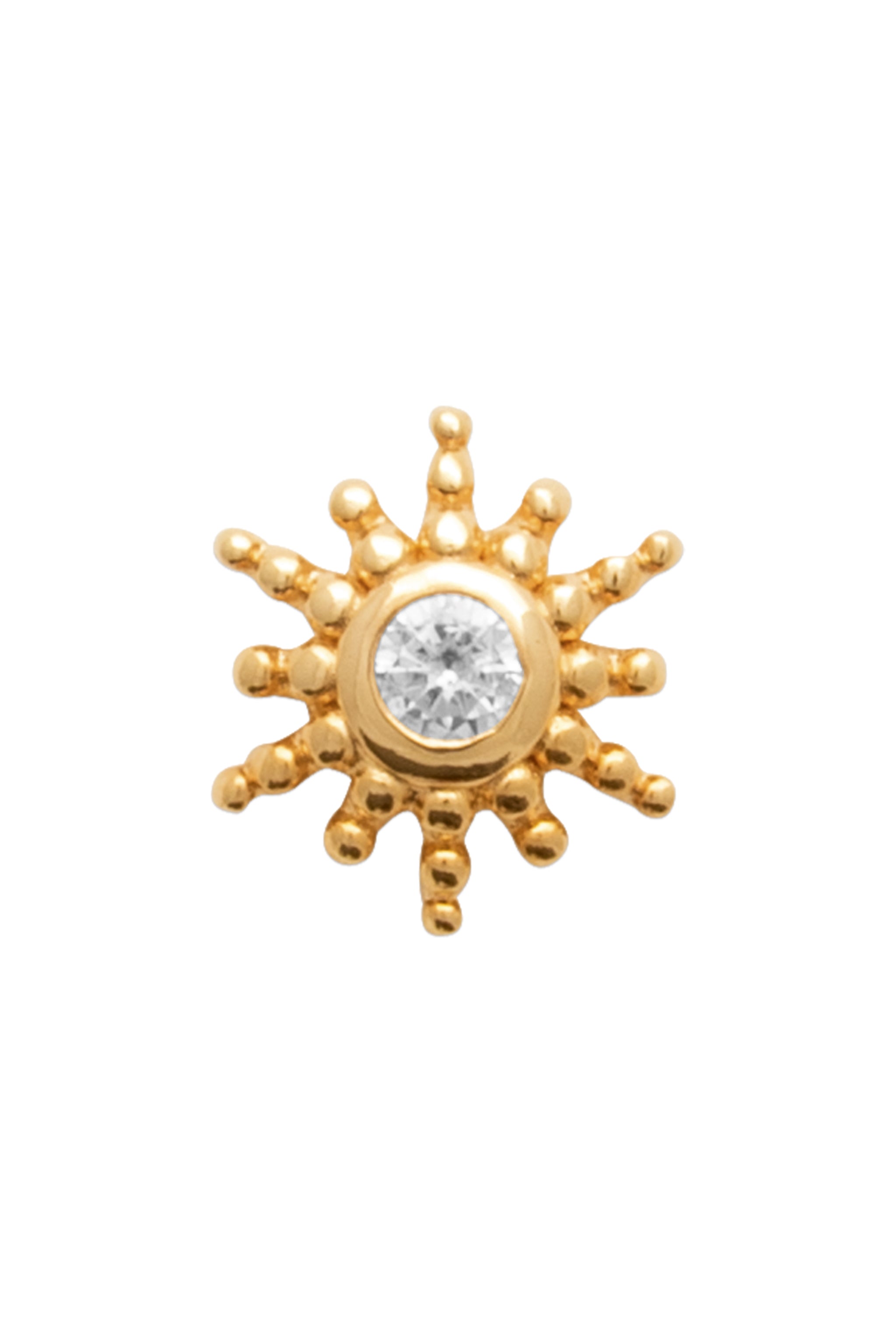 Piercing doré Maryse soleil zircon - Bijou photographié sur fond blanc