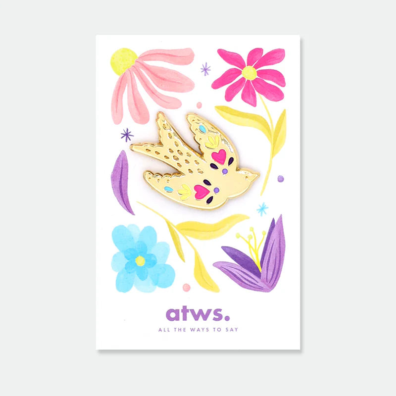 Pin's doré oiseau orné de cœurs - Accessoire
