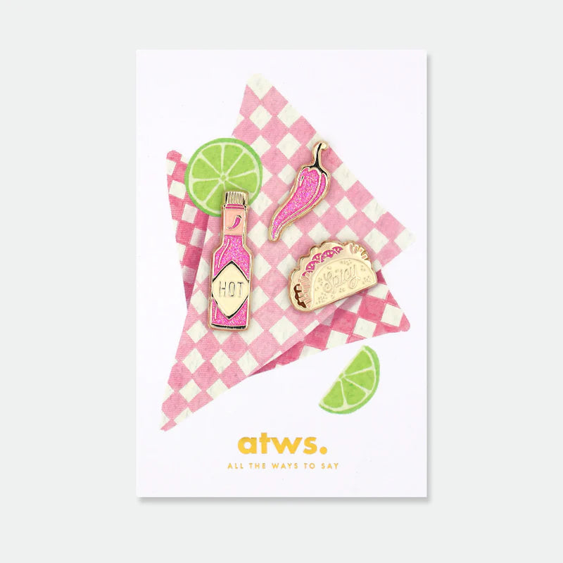 Trio de pin's doré piment, tacos et sauce piquante - Accessoire