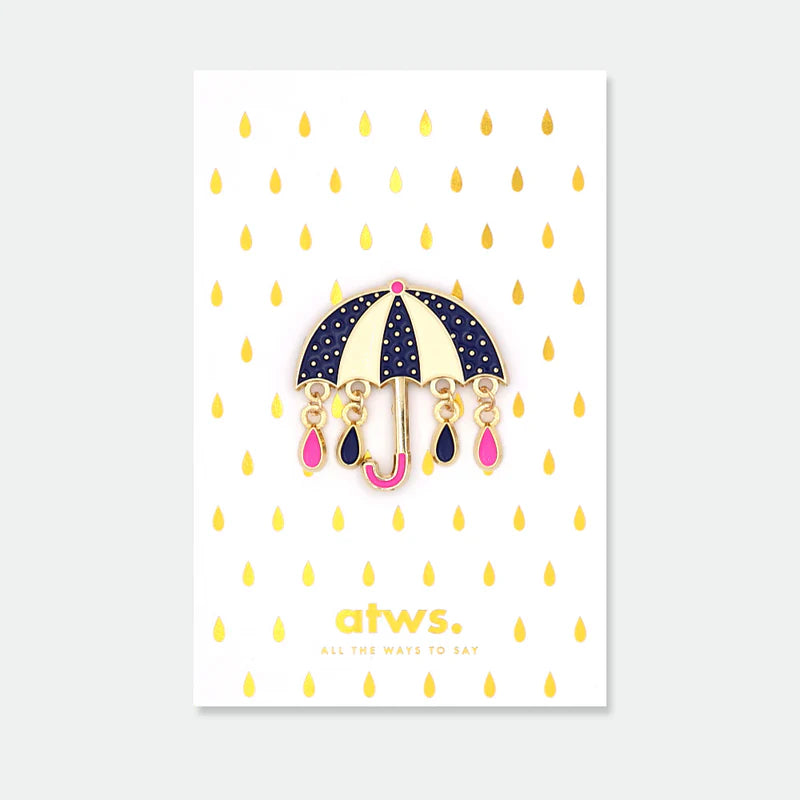 Pin's doré parapluie avec pendentifs gouttes - Accessoire