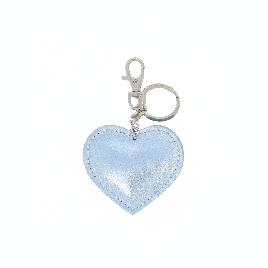 Porte-clés coeur en cuir recyclé coeur bleu clair - Accessoire