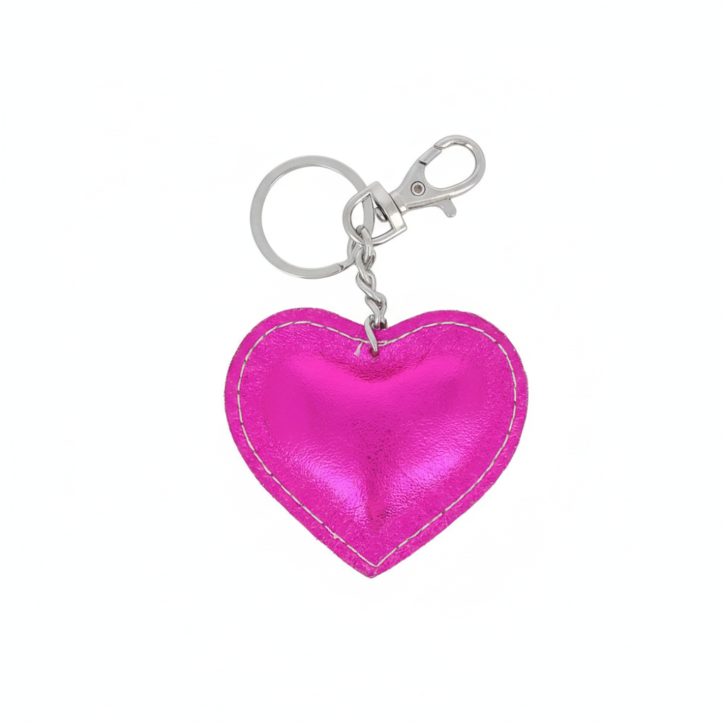 Porte-clés coeur en cuir recyclé coeur fuchsia - Accessoire